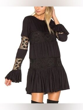 Tularosa Berkley Crochet Lace-Insert Boho Chic Going Out Mini Dress XS